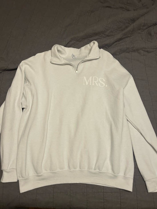 Jerzees Tops - Light Cream Quarter-Zip Sweater with 'MRS.' Chest Print